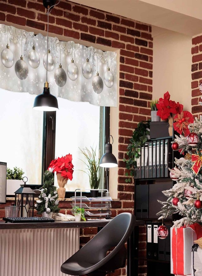 فاندارلين ستائر فاندارلين المزخرفة لعيد الميلاد لنافذة المطبخ، ستائر مزخرفة على شكل كرة عيد الميلاد، لون رمادي فضي، ستائر ديكور للعطلات، ستائر مزخرفة لغرفة النوم والحمام، مقاس 42 × 18 بوصة، لوحة واحدة - Image 4