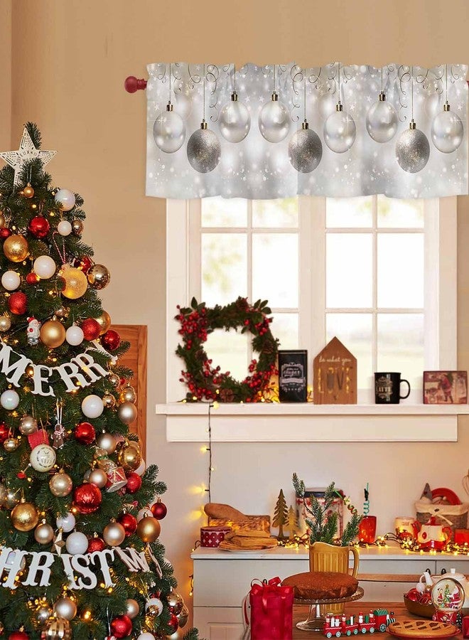 فاندارلين ستائر فاندارلين المزخرفة لعيد الميلاد لنافذة المطبخ، ستائر مزخرفة على شكل كرة عيد الميلاد، لون رمادي فضي، ستائر ديكور للعطلات، ستائر مزخرفة لغرفة النوم والحمام، مقاس 42 × 18 بوصة، لوحة واحدة - Image 3