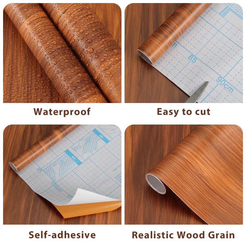 Kitico Brown Wood Grain Peel and Stick Wallpaper, Removable Decorative Contact Paper Roll, Self Adhesive Waterproof Vinyl for Walls, Cabinets, Countertops and Furniture, 17.7 in x 118 in - Image 2