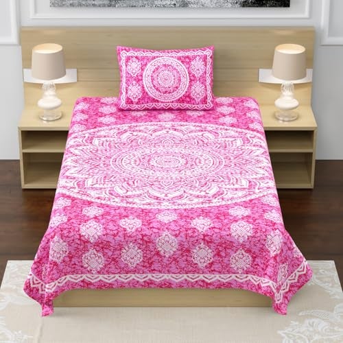 RajasthaniKart® Pure 100% Cotton Single Bed Sheet with 1 Pillow Cover (Bedsheet for Single Bed Cotton, Pink Star) - Image 2