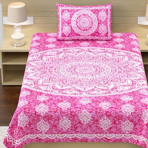 RajasthaniKart® Pure 100% Cotton Single Bed Sheet with 1 Pillow Cover (Bedsheet for Single Bed Cotton, Pink Star) - Image 3