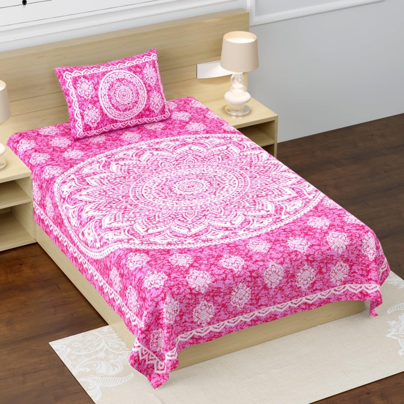 RajasthaniKart® Pure 100% Cotton Single Bed Sheet with 1 Pillow Cover (Bedsheet for Single Bed Cotton, Pink Star) - Image 4