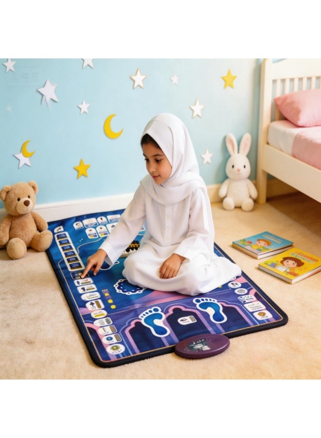 Zisheng Kids Prayer Mat with Music & Compass – Ramadan Gift  for Children 110x70 cm (Navy Blue) - Image 1