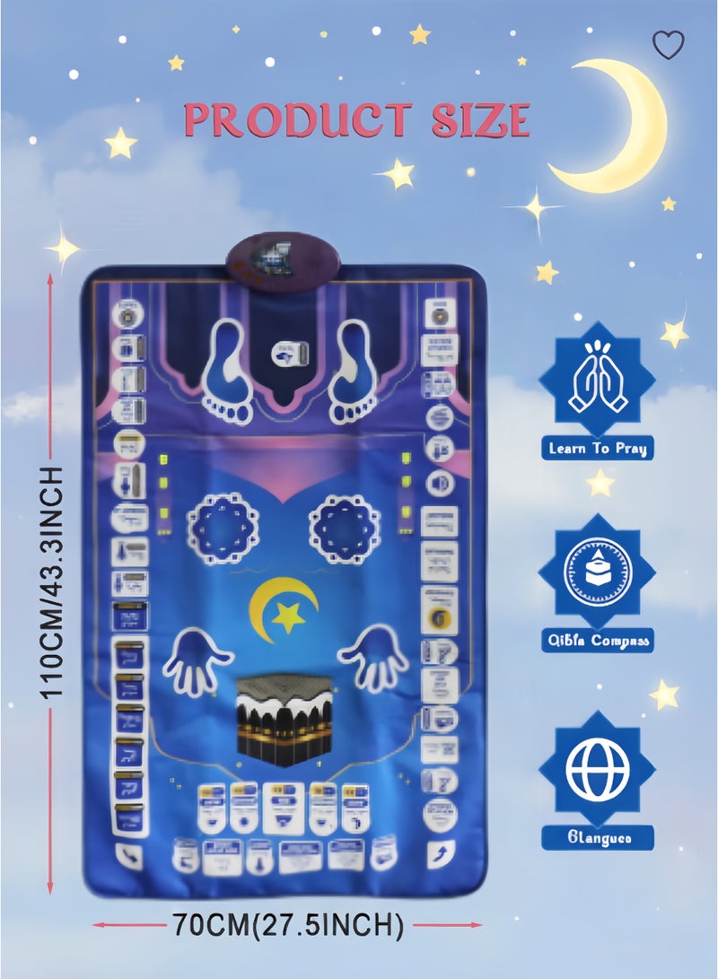 Zisheng Kids Prayer Mat with Music & Compass – Ramadan Gift  for Children 110x70 cm (Navy Blue) - Image 2