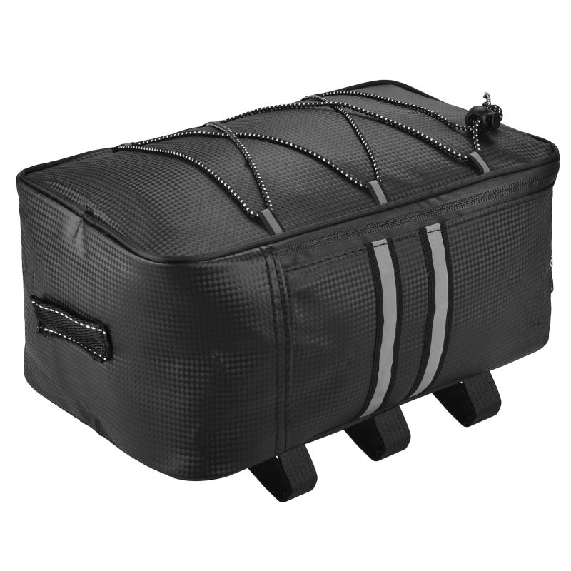 YSANAM Bike Trunk Bag: Black PU Waterproof - Large Capacity With Reflective Strips Rear Rack Bag for Night Cycling & Daily Rides - Image 3