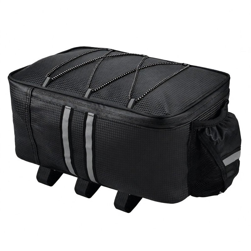 YSANAM Bike Trunk Bag: Black PU Waterproof - Large Capacity With Reflective Strips Rear Rack Bag for Night Cycling & Daily Rides - Image 1