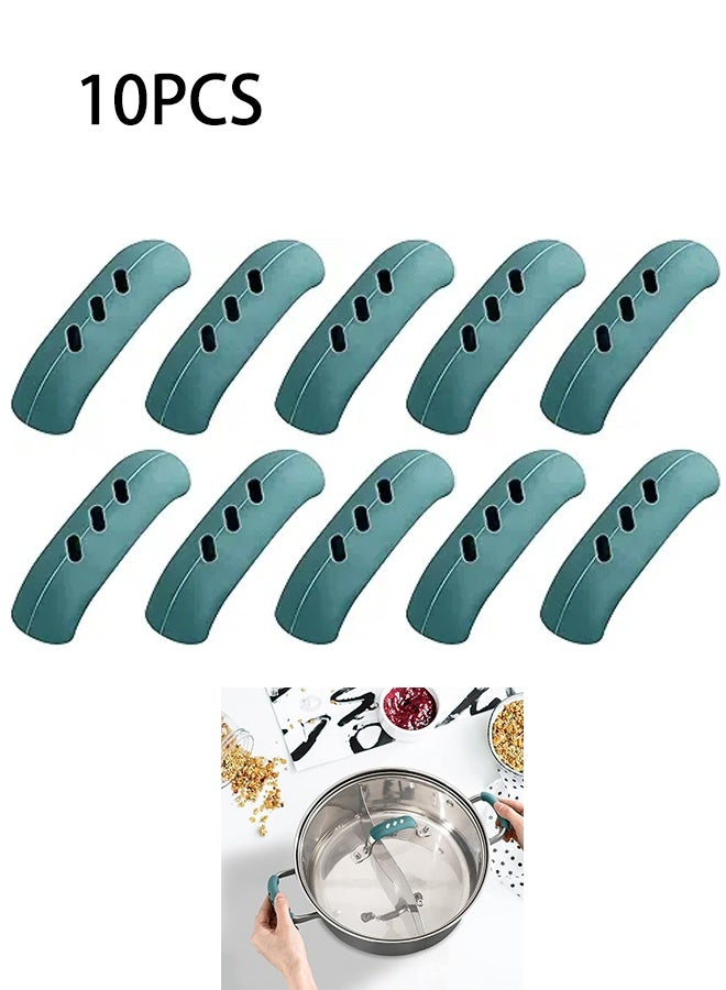 10pcs of 3*0.8" (about 7.5*2cm) silicone handle cover heat-resistant pan mat grip, silicone auxiliary handle handle, cast iron skillet handle lid heat-resistant, non-slip pan handle cover for frying pan(green) - Image 1