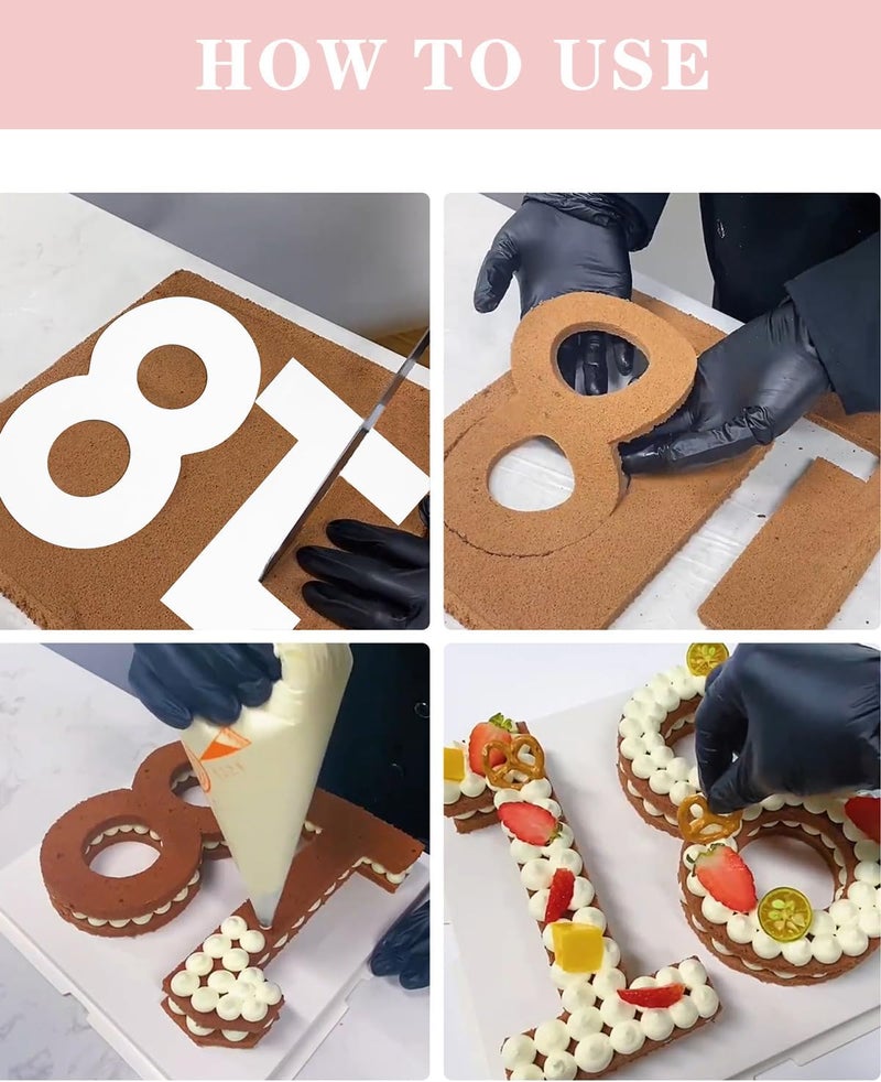 EORTA 0-8 Numeral Cake Stencils Molds 12 Inch Arabic Number Dessert Maker Decorative Fillings Layered Kitchen Baking Tools for DIY Wedding Birthday Anniversary, White - Image 4