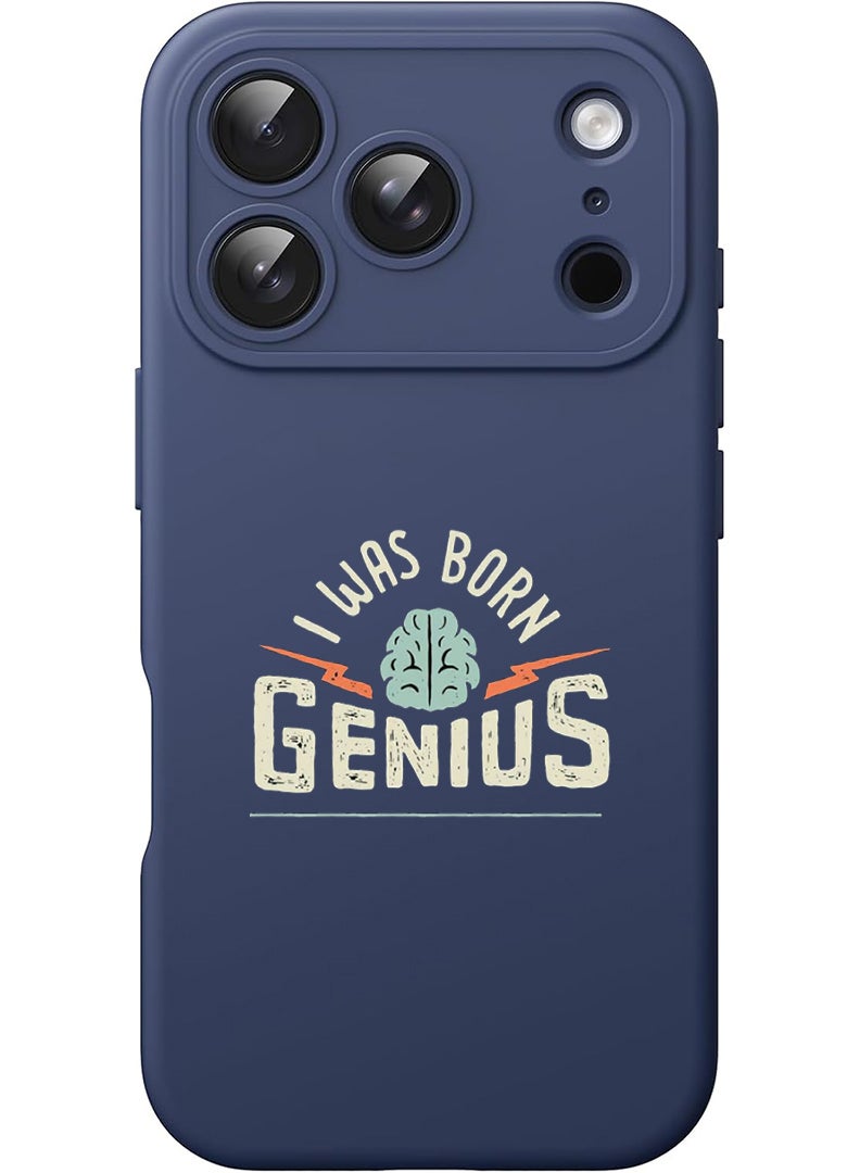 Theodor Protective Slim Fit Case Liquid Silicone Cover with Full Body Protection Anti-Scratch Shockproof Case For Apple iPhone 17 Pro Max (Blue) Born Genius - White - Image 1