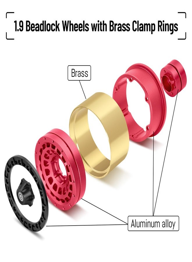 OGUNKE OGRC 1.9 Beadlock Wheel RC Crawler Wheels with Brass Ring 1.9" Wheels for Axial SCX10 TRX4 VS4-10 Gen8 MST CFX 1/10 RC Crawler Upgrade (Red) - Image 2