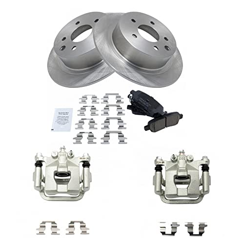 TRQ Rear Brake Pad & Rotor Kit Brake Caliper Brake Pads Brake Rotor Ceramic Solid Compatible with 2009-2012 Nissan Altima 2007-2008 Maxima - Image 1