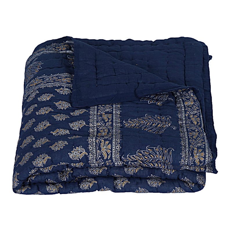 TRUE VALUA 210TC Gold Printed Jaipuri Quilt, (Blue) - Image 5