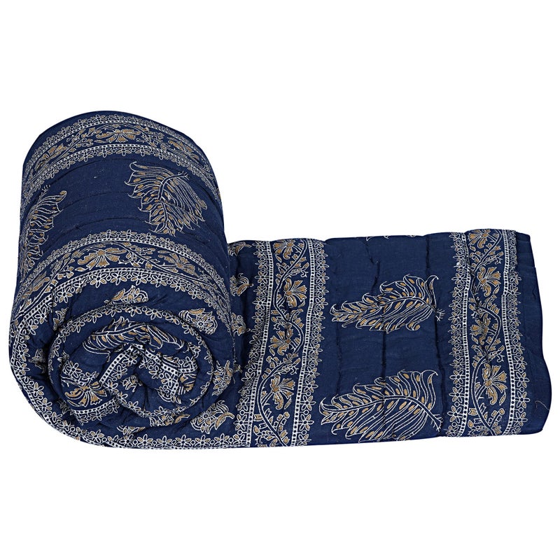 TRUE VALUA 210TC Gold Printed Jaipuri Quilt, (Blue) - Image 4