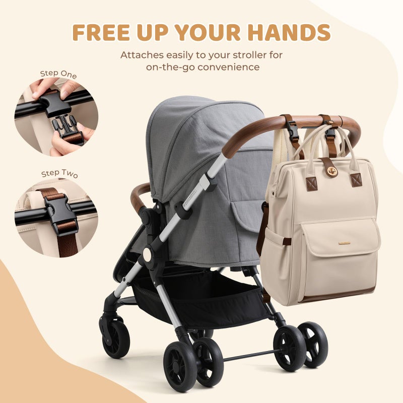 GOLF QUALITY Diaper Bag Backpack,Multi Function Water Resistant Diaper Bag With Hook,Casual Hanging diaper bag for mom,16 Inch,Apricot - Image 2