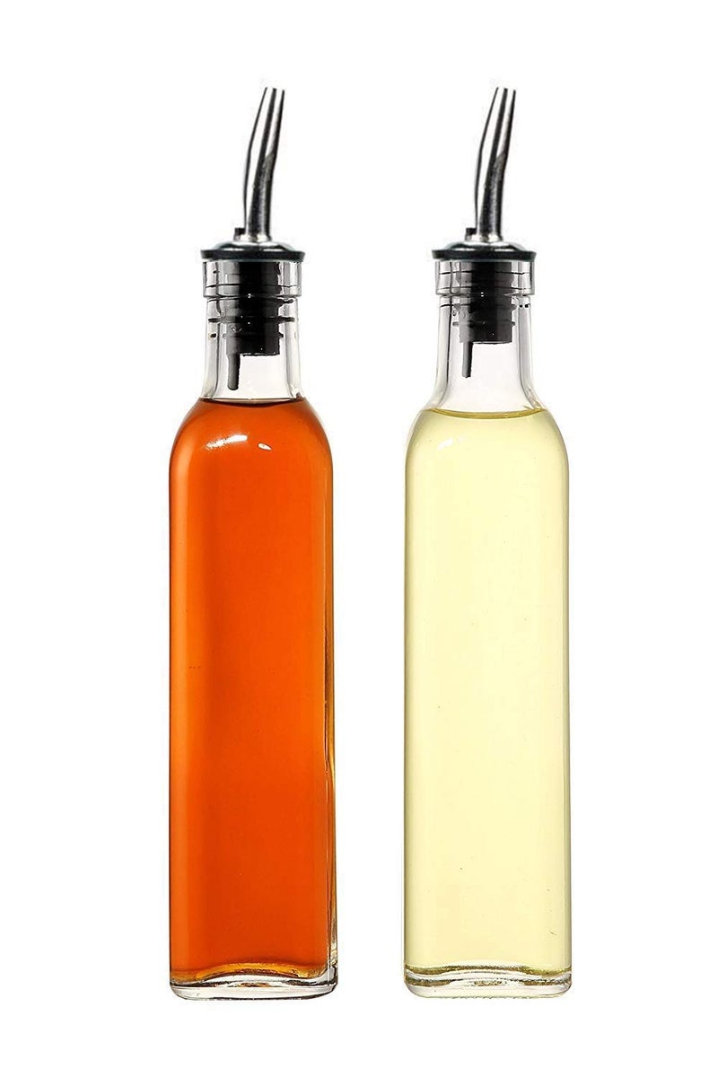 Baskety Glass Combo of Oil & Vinegar Cruet Seasoning for Dining Table Home Kitchen Cooking Oil or Vinegar Dispenser 500 ML Pack 2 - Image 1
