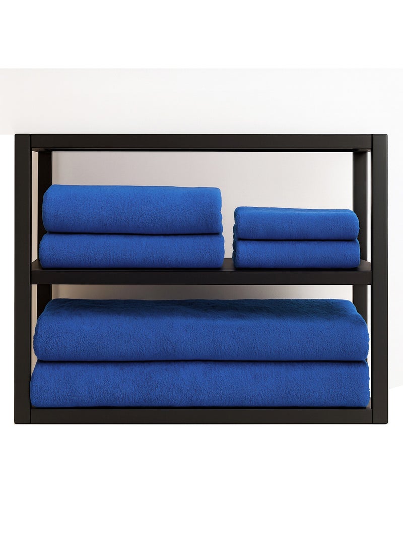 Fabienne 6-Piece Microfiber Bath and Pool Towel Set Includes 2 Oversized Pool Towels 100x200cm, 2 Bath Towels 70x140cm, 2 Hand/Face Towels 50x90cm Ideal for Hotels, Spas, Pools & Beach Clubs Blue  - Image 1