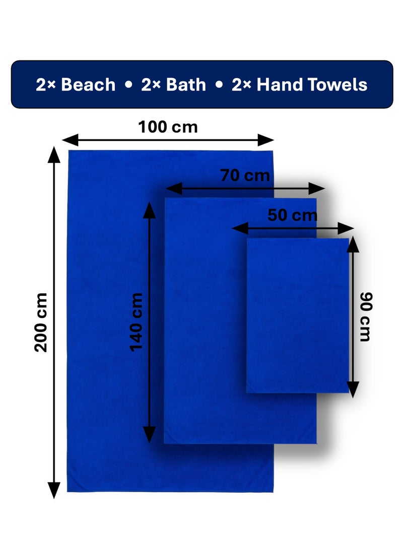 Fabienne 6-Piece Microfiber Bath and Pool Towel Set Includes 2 Oversized Pool Towels 100x200cm, 2 Bath Towels 70x140cm, 2 Hand/Face Towels 50x90cm Ideal for Hotels, Spas, Pools & Beach Clubs Blue  - Image 2