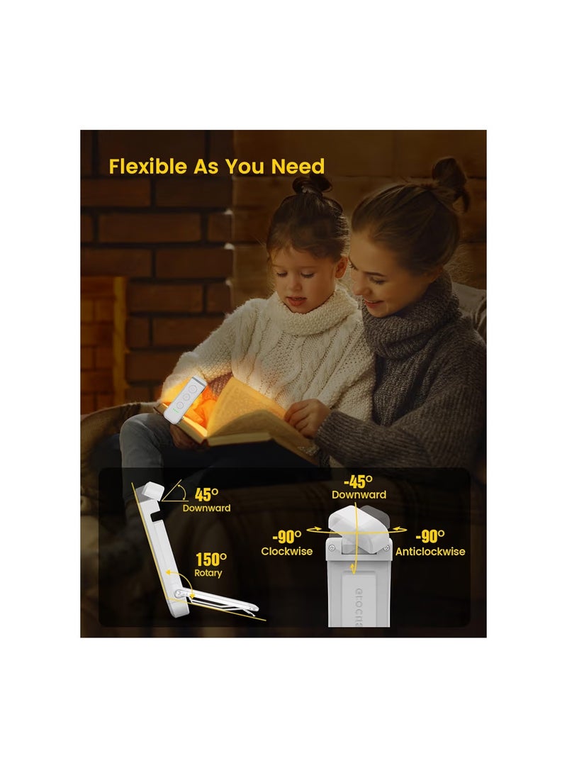 Glocusent USB Rechargeable Book Light for Reading in Bed, Portable Clip-on LED Reading Light, 3 Amber Colors & 5 Brightness Dimmable, Compact & Long Lasting, Perfect for Book Lovers, Kids（White） - Image 5