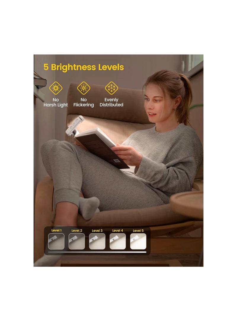 Glocusent USB Rechargeable Book Light for Reading in Bed, Portable Clip-on LED Reading Light, 3 Amber Colors & 5 Brightness Dimmable, Compact & Long Lasting, Perfect for Book Lovers, Kids（White） - Image 2
