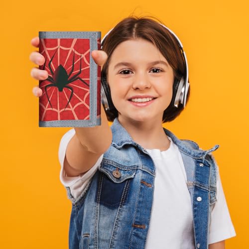 JONYEE Kids Wallet for Boys Ages 4-18, Novelty Trifold Wallet with Key Chain and Zipper Coin Pocket for Teens Children Girls Toddler, Canvas Wallet for Outdoors Sports Birthday Gifts-Web - Image 3