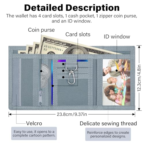 JONYEE Kids Wallet for Boys Ages 4-18, Novelty Trifold Wallet with Key Chain and Zipper Coin Pocket for Teens Children Girls Toddler, Canvas Wallet for Outdoors Sports Birthday Gifts-Web - Image 2