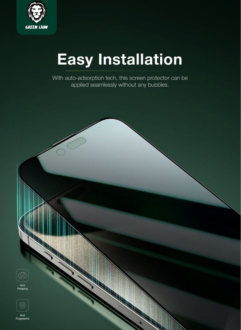 GREEN LION ANTHONY 360° Privacy Screen Protector 4-Way Anti-Peeping Glass for iPhone 15 Pro / Extreme Durability / Grease Resistance / Anti Fingerprint / Anti Peeping / Anti-Scratch - Black Edge/Privacy - Image 4