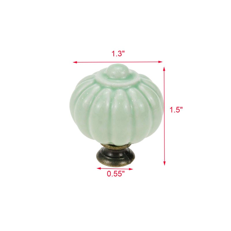 Geesatis 10 Pcs Furniture Ceramic Pumpkin Shape Knobs Retro Style Handles For Cabinet Closet Drawer Cupboard, Light Green - Image 2
