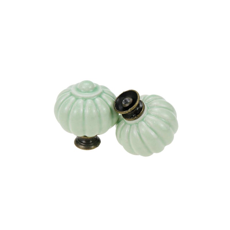 Geesatis 10 Pcs Furniture Ceramic Pumpkin Shape Knobs Retro Style Handles For Cabinet Closet Drawer Cupboard, Light Green - Image 3