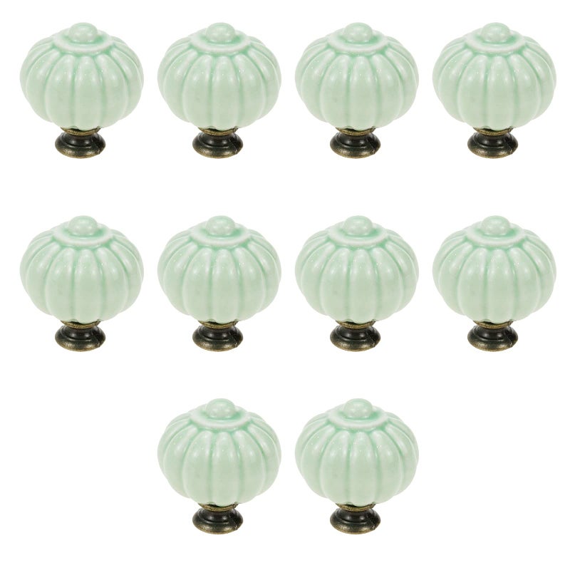 Geesatis 10 Pcs Furniture Ceramic Pumpkin Shape Knobs Retro Style Handles For Cabinet Closet Drawer Cupboard, Light Green - Image 1