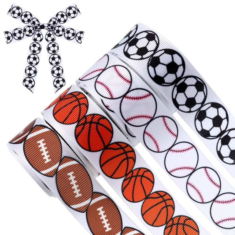MTLEE 4 Rolls Basketball Brown White Wired Edge Ribbon Grosgrain Ribbon Football Ribbon Baseball Sport Polyester Burlap Ribbon Party Wrapping Homecoming Mum Supplies 24 Yards Long 78 Inch Wide