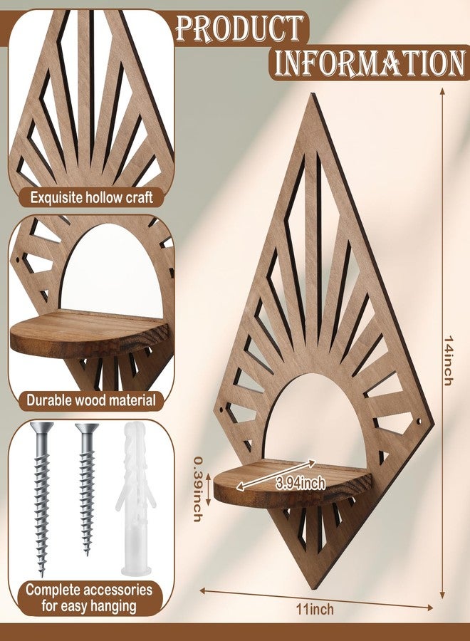 Menkxi 2 Pcs Boho Floating Shelves for Wall Rustic Wooden Rainbow Wall Shelves Diamond Bohemian Hanging Shelf Wall Mount Wood Book Candle Holder for Nursery Bedroom Room Wall Decor(Diamond) - Image 2