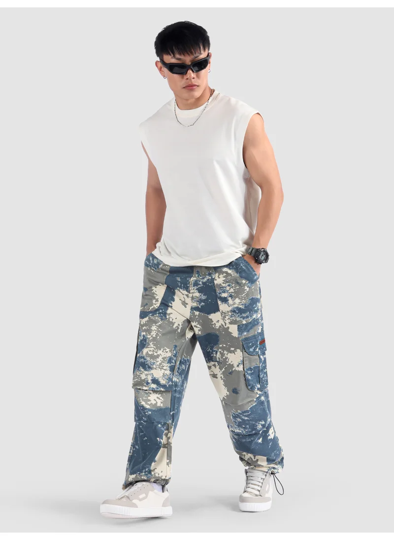 بيونغ Blue Oversized Camo Cargo Pants