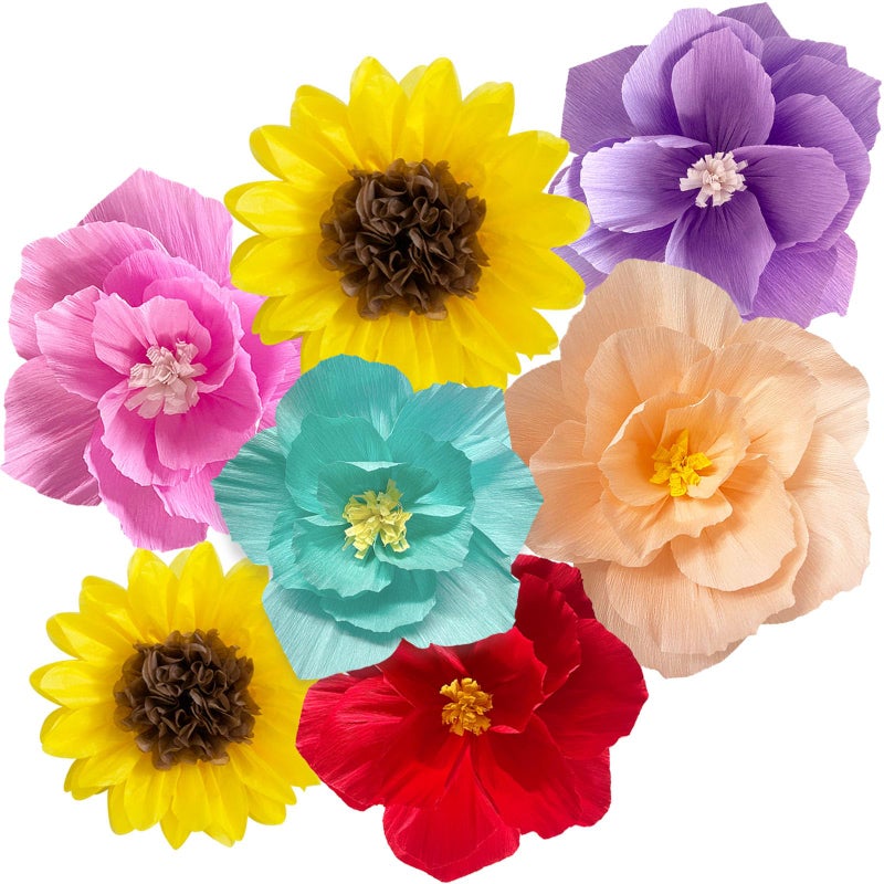ANSOMO Paper Flowers Sunflower Colorful Artificial Crepe Tissue Wall Decor - Image 3