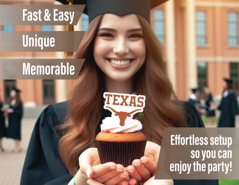 PartyKandy University of Texas Party Supplies for Football, Birthday Gift, Graduation Party Banner and Cake Toppers (42 Pieces) (Texas Longhorns) - Image 4