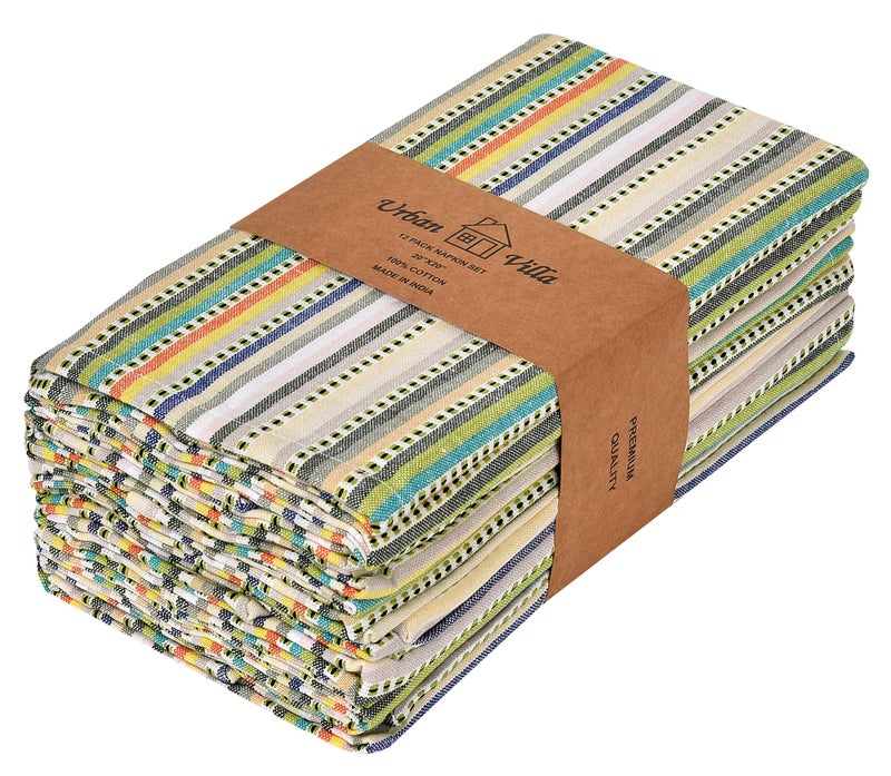 فيلا الحضرية فيلا الحضرية (مجموعة من 12 20 × 20 بوصة) مناديل عشاء مناديل Dobby Cloth Cloth Napkins Beige Multi Color Dener  - Image 1