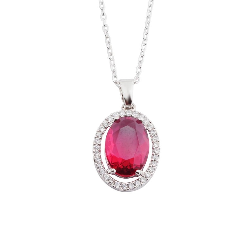STYOLLO Pendant Necklace Silver For Women & Girls with Oval Crystal & American Diamonds | Traditional Women's Jewellery | Stylish Girls' Chains & Necklaces, Birthday, Gift- Set of 1 - Image 1