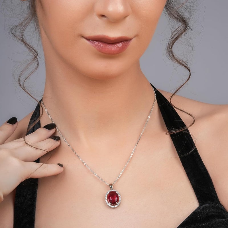 STYOLLO Pendant Necklace Silver For Women & Girls with Oval Crystal & American Diamonds | Traditional Women's Jewellery | Stylish Girls' Chains & Necklaces, Birthday, Gift- Set of 1 - Image 3
