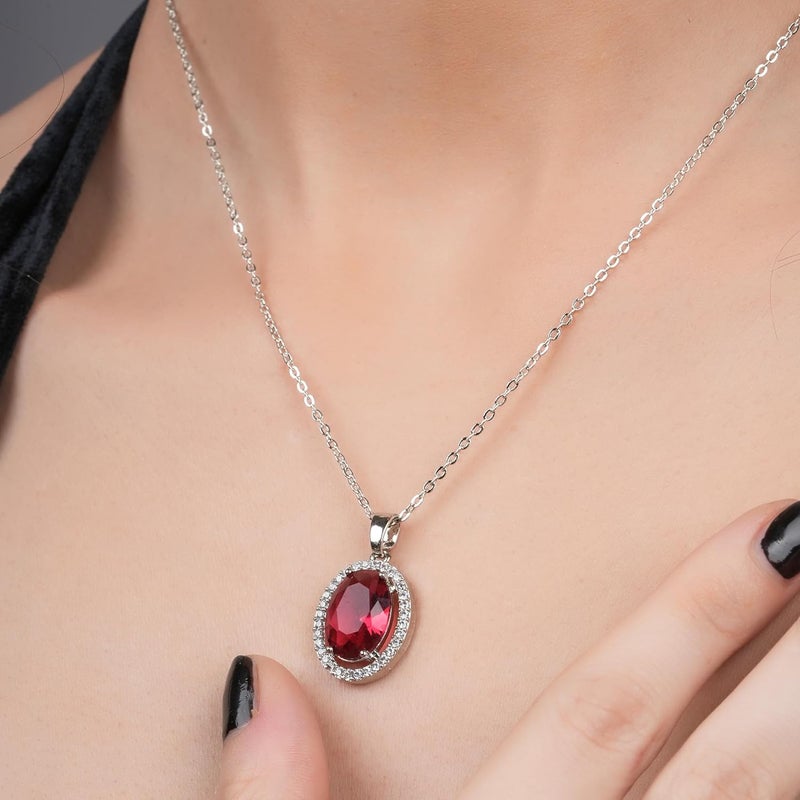 STYOLLO Pendant Necklace Silver For Women & Girls with Oval Crystal & American Diamonds | Traditional Women's Jewellery | Stylish Girls' Chains & Necklaces, Birthday, Gift- Set of 1 - Image 4