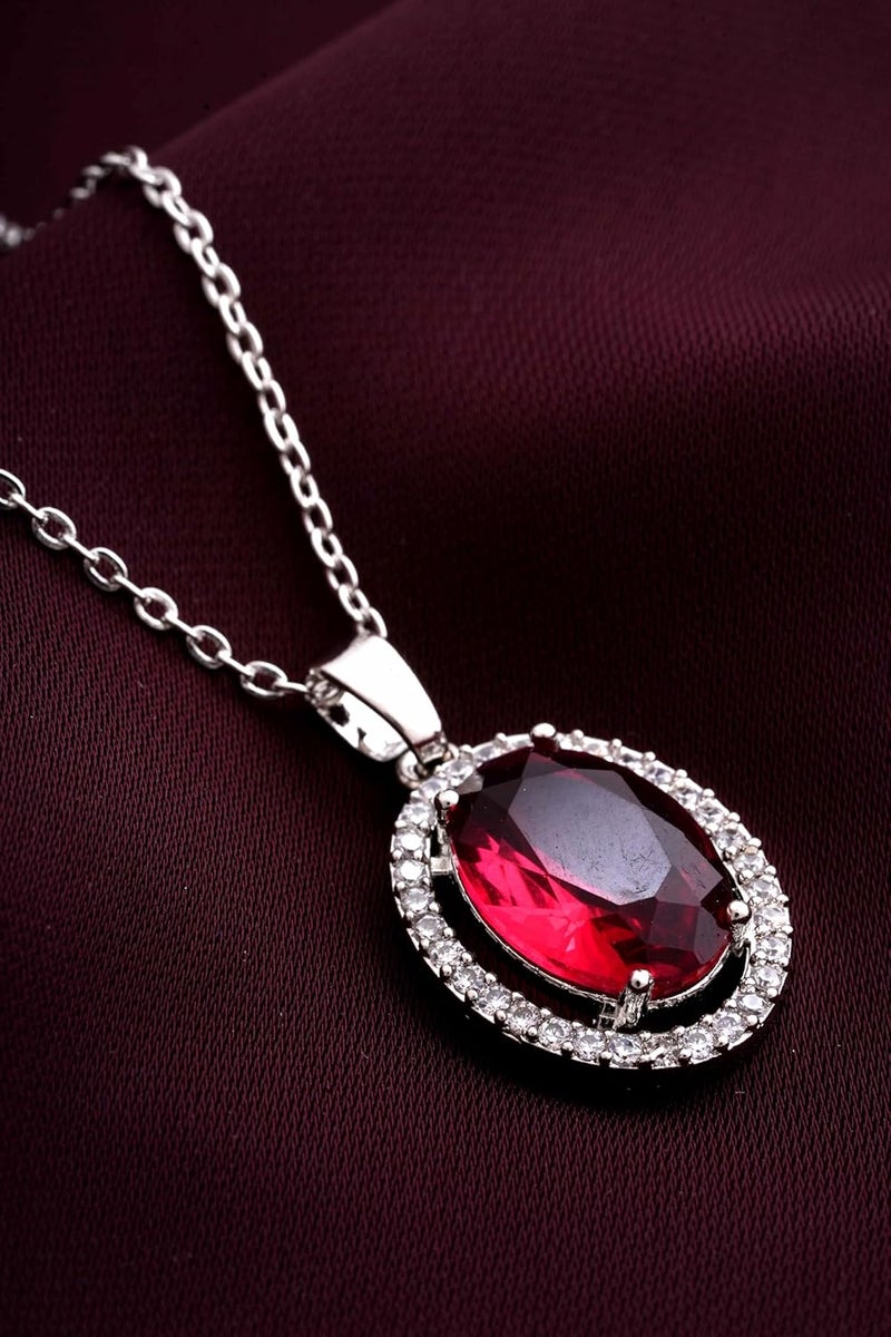 STYOLLO Pendant Necklace Silver For Women & Girls with Oval Crystal & American Diamonds | Traditional Women's Jewellery | Stylish Girls' Chains & Necklaces, Birthday, Gift- Set of 1 - Image 2