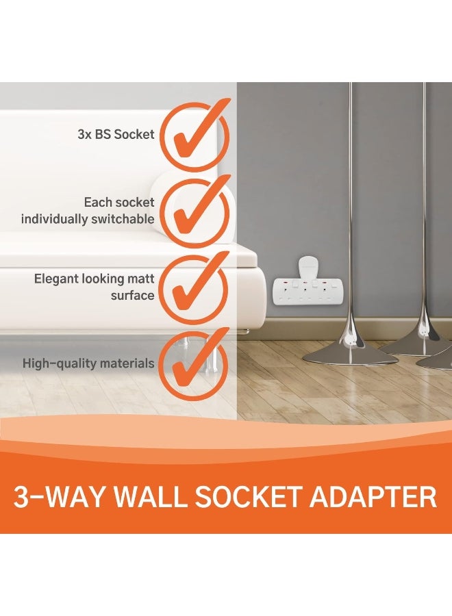 KISTENMACHER 3-Way Lightweight Wall Socket Adapter White 17.2 x 26 x 3.6 cm EGK 603B  - Image 3