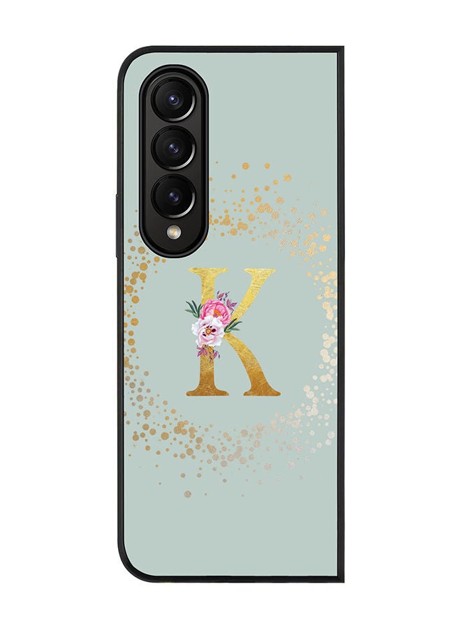 Stylizedd Rugged Black edge case for Samsung Galaxy Z Fold4 Slim fit Soft Case Flexible Rubber Edges TPU Gel Thin Cover - Custom Monogram Initial Letter Floral Pattern Alphabet - K (Light Grey) - Image 1