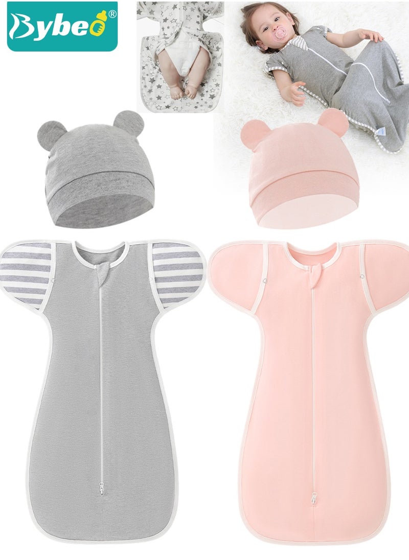 Bybeo - Baby Swaddle Blanket Sack, Infant Swaddling Wrap, Baby Sleepsack, Newborn Sleeping Bag with Arms Free Design for Girls and Boys, 100% Breathable Cotton 0-6Months - Image 1