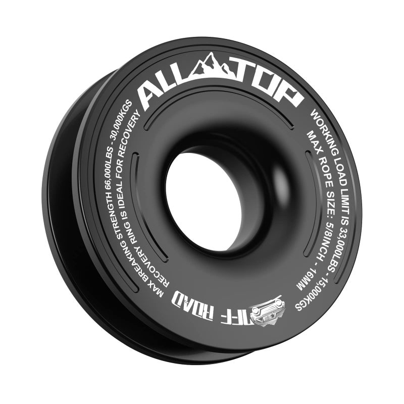 ALLTOP Recovery Ring 66000 LBS Winch Snatch Towing Ring Tackle Pulley System Rope Retention Safety Strap Included Black