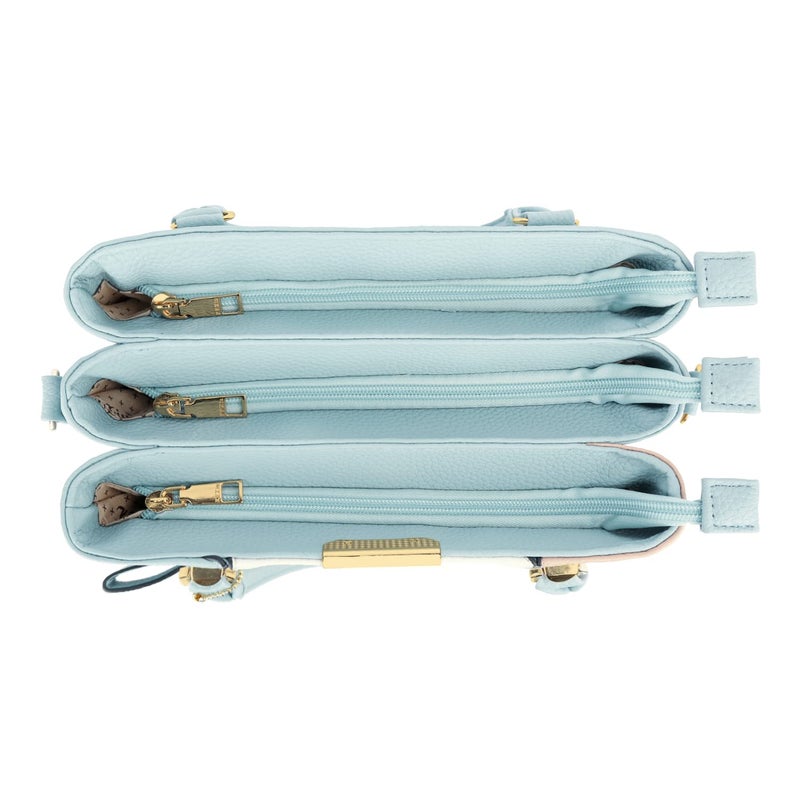 KKXIU 3 Zippered Compartments Purses and Handbags for Women Top Handle Satchel Shoulder Ladies Bags (A-Blue White Pink) - Image 4