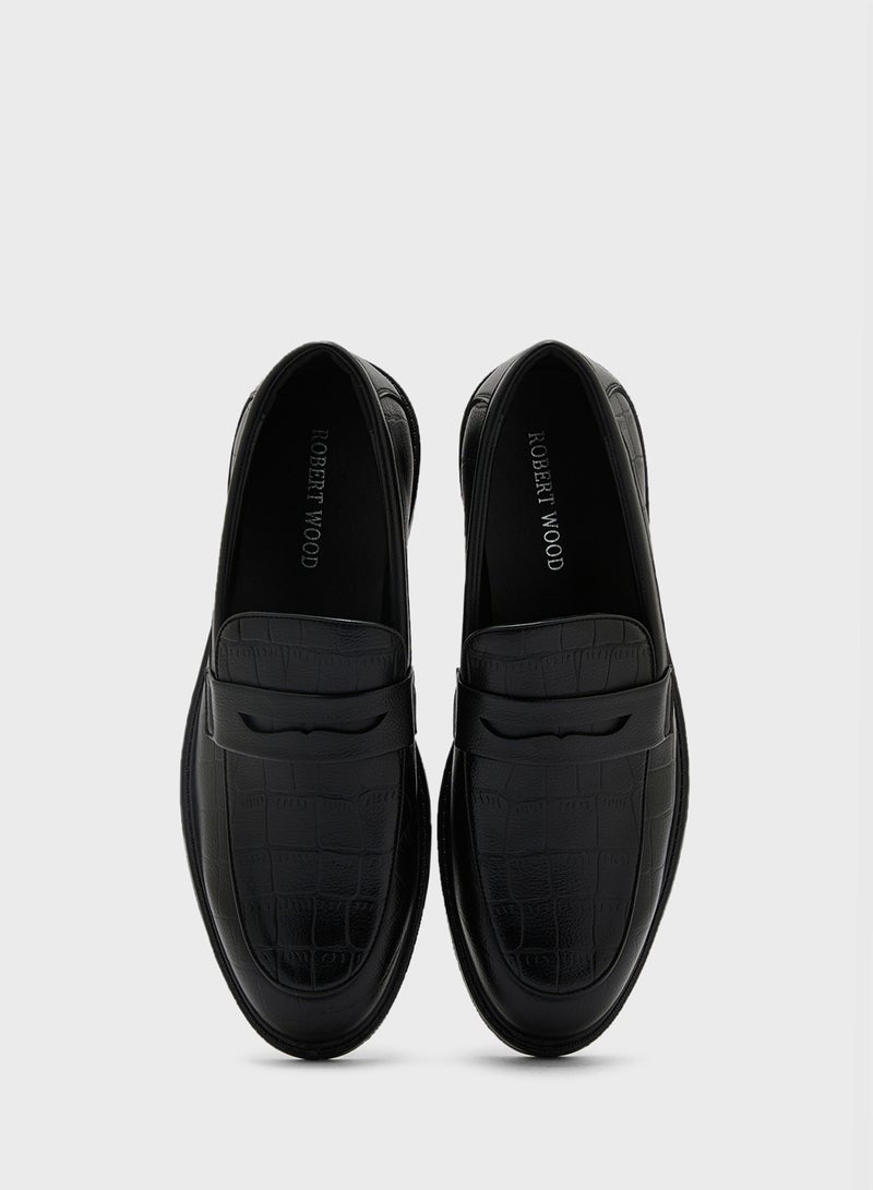 Robert Wood Croc Emboss Detail Formal Slip Ons - Image 4