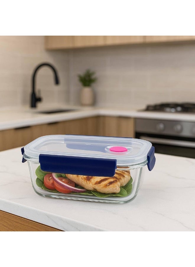 مجموعة من 3 أوعية تخزين طعام زجاجية فاخرة من البوروسيليكات مع أغطية محكمة الإغلاق، آمنة للاستخدام في الميكروويف وغسالة الصحون، حاويات مطبخ لتحضير الوجبات (3، مستطيلة) - Image 3