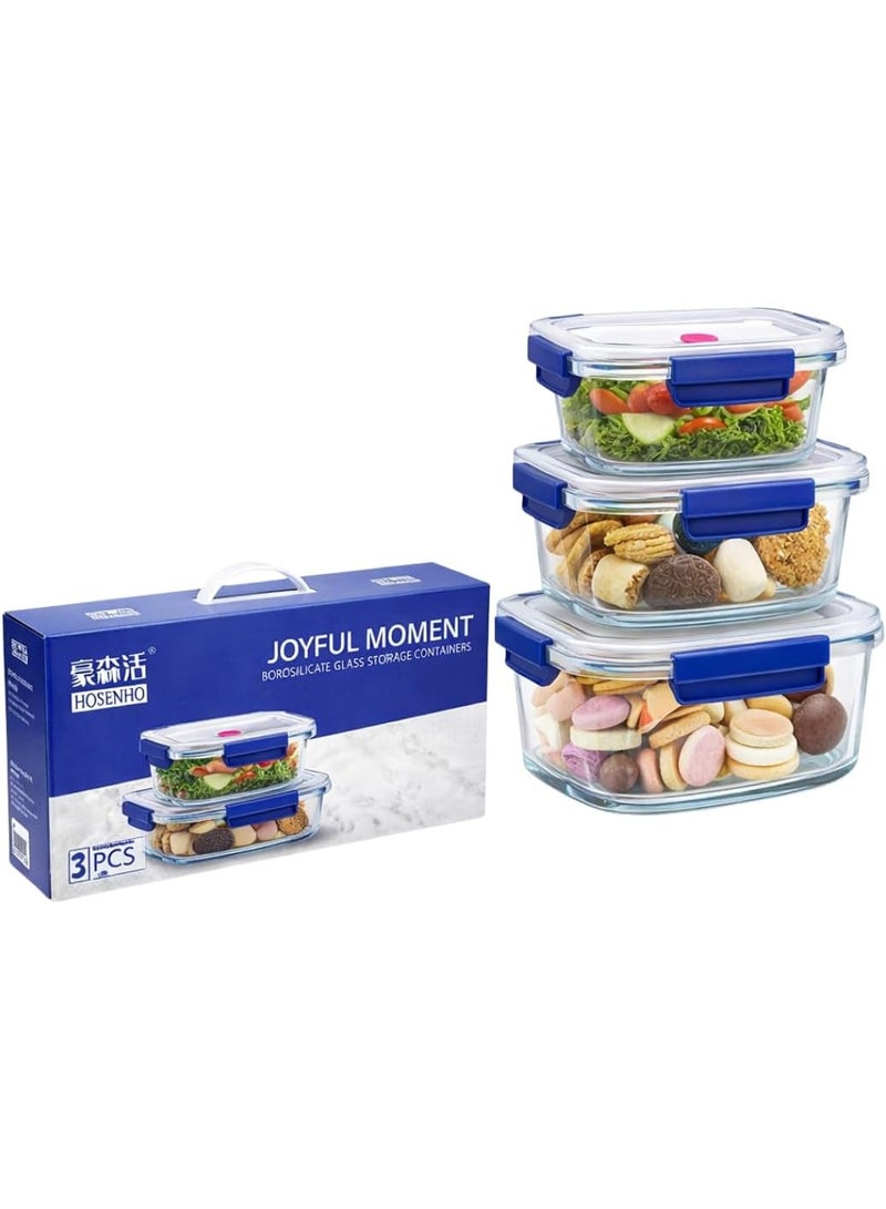 مجموعة من 3 أوعية تخزين طعام زجاجية فاخرة من البوروسيليكات مع أغطية محكمة الإغلاق، آمنة للاستخدام في الميكروويف وغسالة الصحون، حاويات مطبخ لتحضير الوجبات (3، مستطيلة) - Image 4