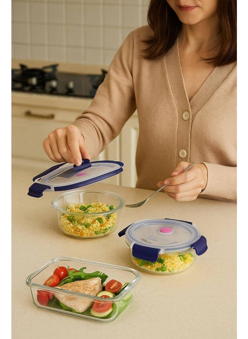 مجموعة من 3 أوعية تخزين طعام زجاجية فاخرة من البوروسيليكات مع أغطية محكمة الإغلاق، آمنة للاستخدام في الميكروويف وغسالة الصحون، حاويات مطبخ لتحضير الوجبات (3، مستطيلة) - Image 2