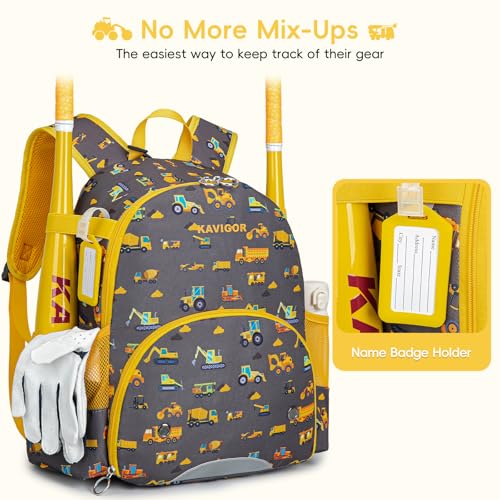 KAVIGOR Youth Tball Baseball Backpack, Lightweight Softball Bag with Shoes Compartment & Name Tag, Reinforced Zippers & Seams - Image 2