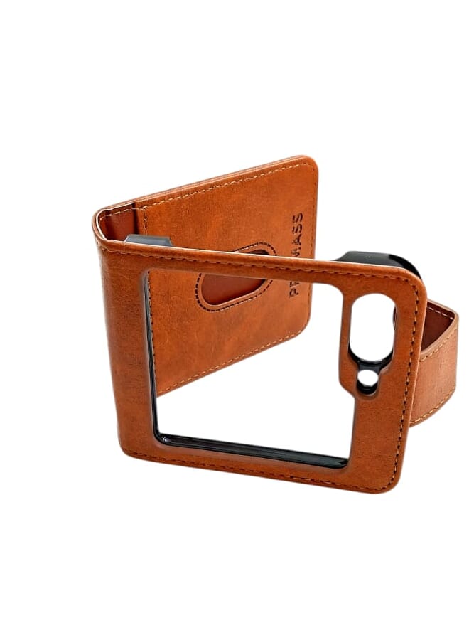 PROMASS Z FLIP 5 Case, Leather Galaxy Z Flip 5  Wallet Case  with Card Slot Flip Phone Magnetic Cover Compatible Brown - Image 2